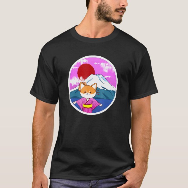 Camiseta Shiba Inu Uni Cog Flag Mountain Kimono Flower Dres (Frente)