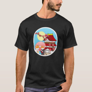 Camiseta Shiba Inu Uni Dog Castle Temple Kimono Flor Sun