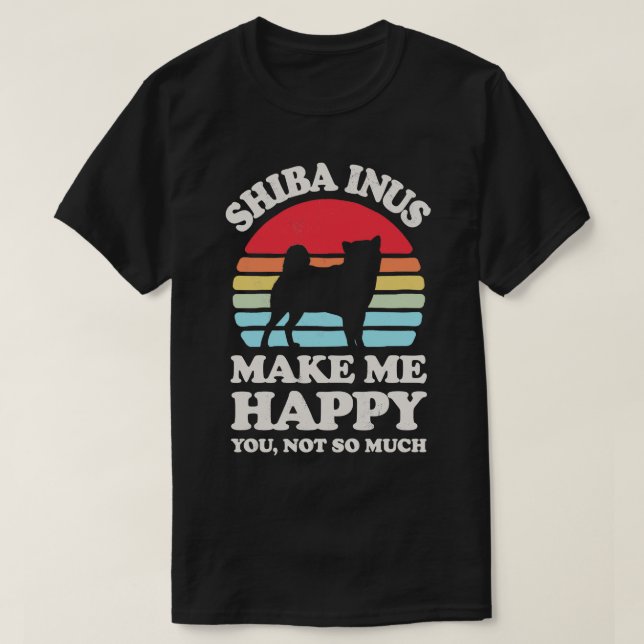 Camiseta Shiba Inus Me Faz Feliz Retrô Sunset Para Homens (Frente do Design)