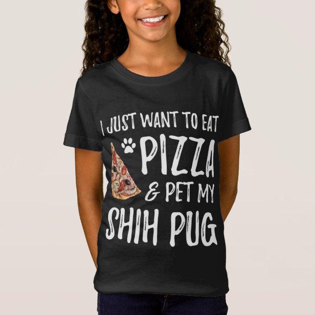 Camiseta Shich pug Cachorro Pizza Pizza Engraçada Cachorro  (Frente)