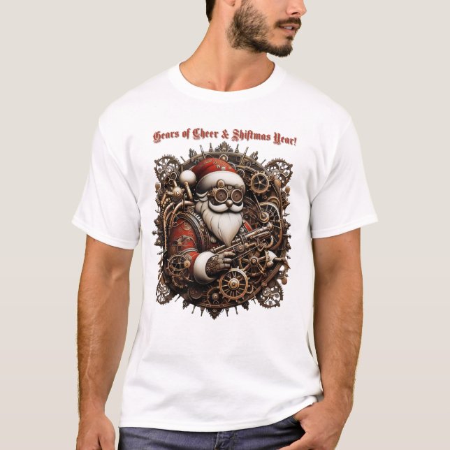Camiseta Shiftmas Gears: Cheer vitoriano no estilo Steampun (Frente)