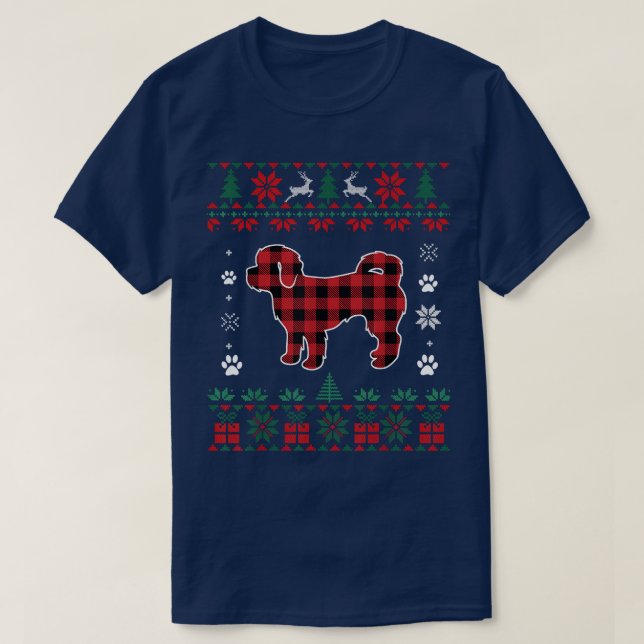 Camiseta Shih Poo Dog Lover Pajama Red Xadrez Feia Natal (Frente do Design)