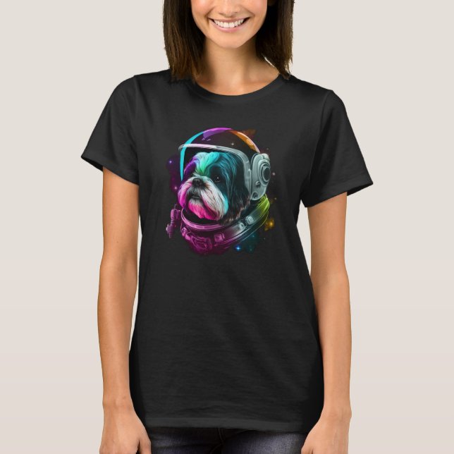 Camiseta Shih Tzu Astronaut Dog in Outer Space Cosmic Plane (Frente)
