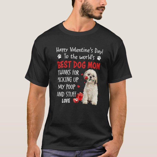 Camiseta Shih Tzu Best Dog Mom Valentines Day Funny Puppy D (Frente)