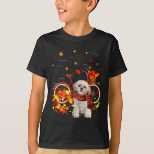 Camiseta Shih Tzu Bike Autumn Dog Folha Queda Todos Y