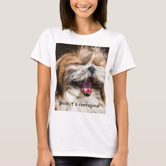 Camiseta Shih tzu bocejando sorriso texto personalizar (Frente)
