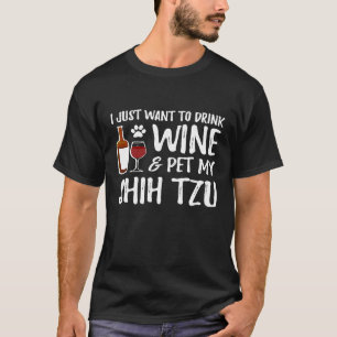 Camiseta Shih Tzu Cachorro Vinho Cachorro Engraçado Mãe