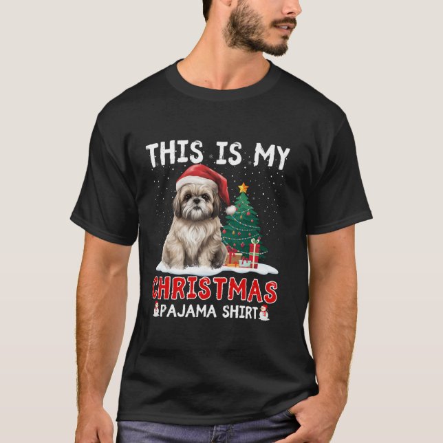 Camiseta Shih Tzu Christmas Dog Santa Hat Tree Boys Girls (Frente)
