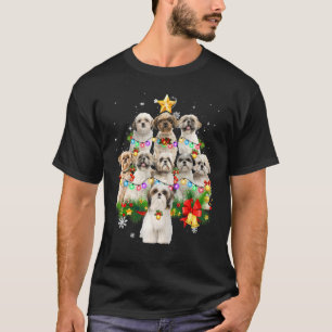 Camiseta Shih Tzu Christmas Dog Tree Luz a Família de Pijam