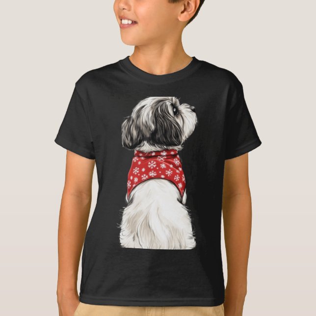 Camiseta Shih Tzu Christmas Lights Dog Lover Xmas Pajama Pu (Frente)