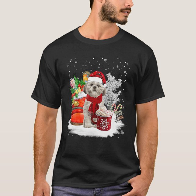 Camiseta Shih Tzu Christmas Santa Hat Eggnog Boots Snow Xma (Frente)