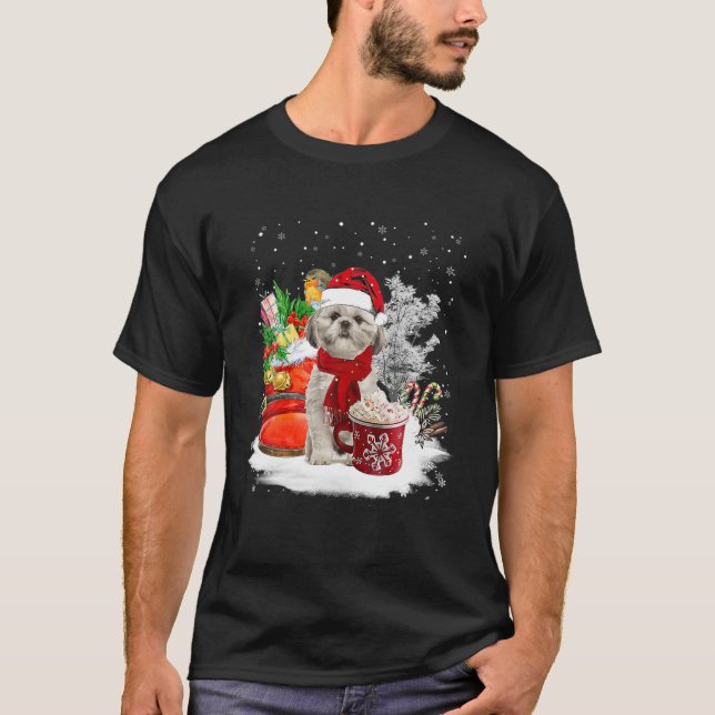 Camiseta Shih Tzu Christmas Santa Hat Eggnog Boots Snow Xma (Frente)