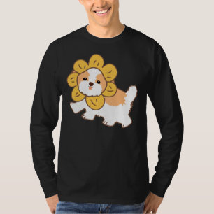Camiseta Shih Tzu Com Azul De Chapéu Flor