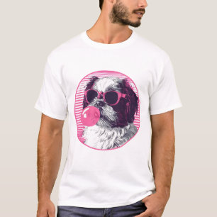 Camiseta Shih Tzu com óculos de sol e pastilha elástica ros