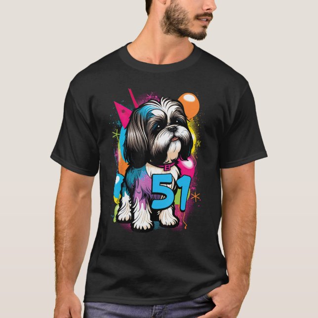 Camiseta Shih Tzu Dog 51ruas Aniversário Festa 51 Anos Ol (Frente)