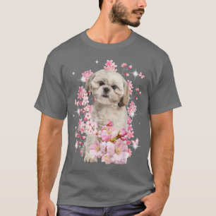 Camiseta Shih Tzu Dog Cerejeira Japonesa Flor Sakura