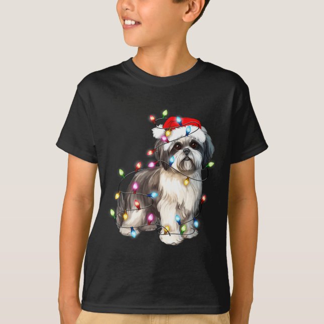 Camiseta Shih Tzu Dog Christmas Lights Xmas Cute  (Frente)
