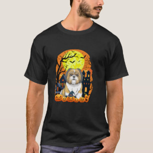 Camiseta Shih Tzu Dog Com Pumpkins Engraçado Assustador Hal