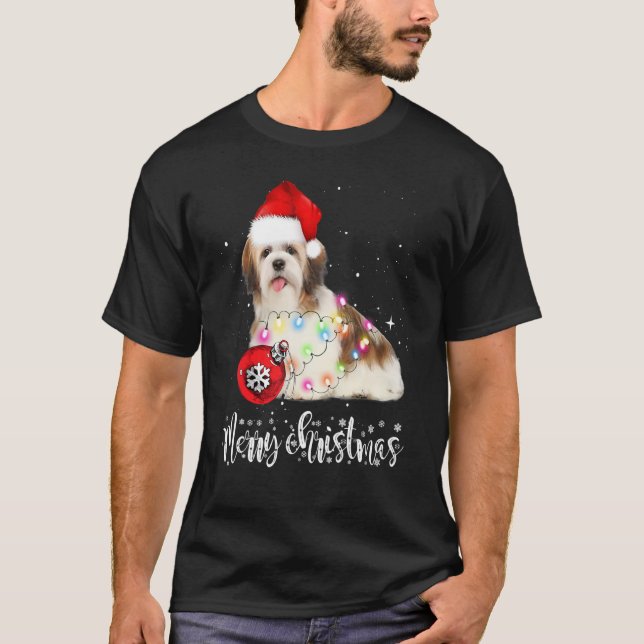Camiseta Shih Tzu Dog Cute Christmas Lights (Frente)