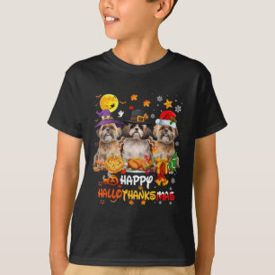 Camiseta Shih Tzu Dog Feliz Halloween Feliz de Ação de Graç