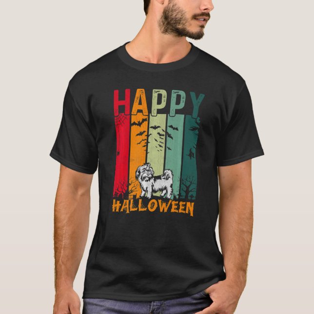 Camiseta Shih Tzu Dog Girls Boys Retro Halloween Janto Pa (Frente)