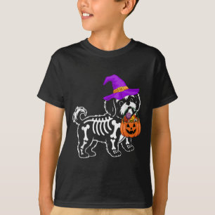 Camiseta Shih Tzu Dog Halloween Sky Skeleton Trick Ou Trea