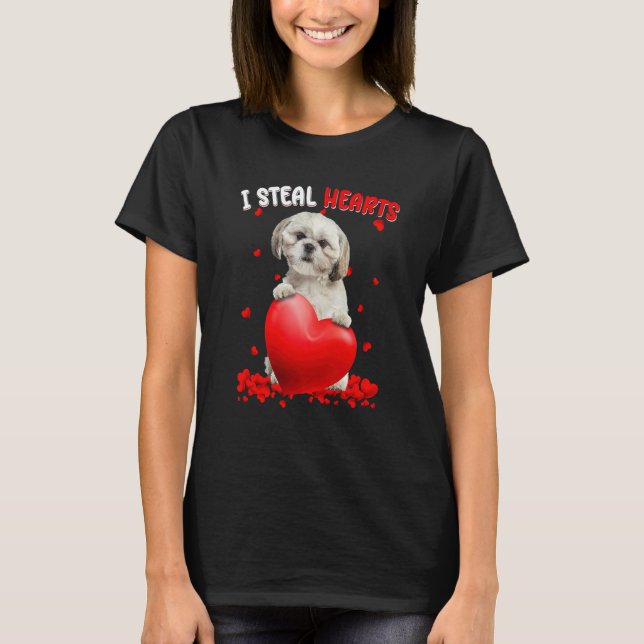 Camiseta Shih Tzu Dog I Steal Hearts Cute Valentine Day Wom (Frente)