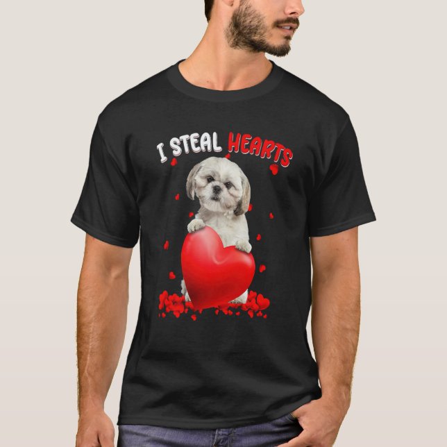 Camiseta Shih Tzu Dog I Steal Hearts Cute Valentine Day Wom (Frente)
