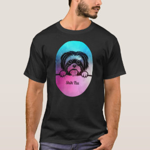 Camiseta Shih Tzu Dog Mãe E Pai Pet Parentes Azul Rosa E