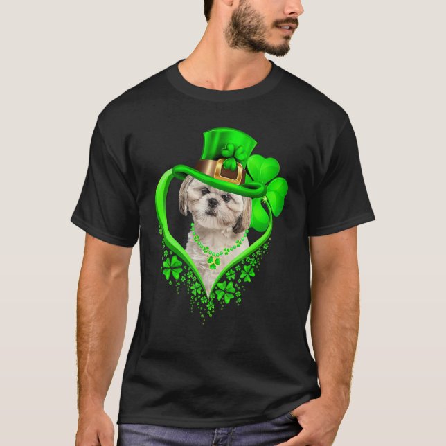 Camiseta Shih Tzu Dog St Patricks Day Lover Irish Shamrock (Frente)