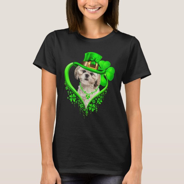 Camiseta Shih Tzu Dog St Patricks Day Lover Irish Shamrock (Frente)