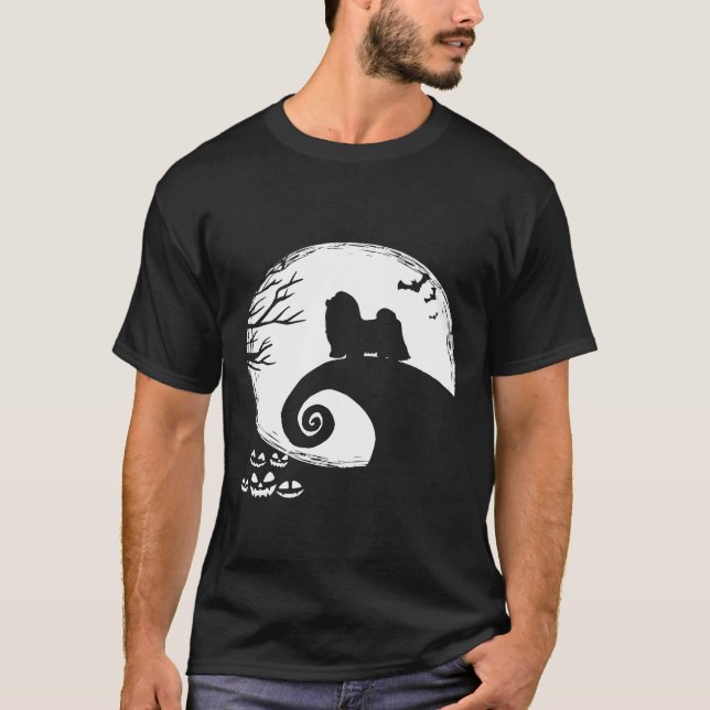 Camiseta Shih Tzu E O Figurino De Halloween Da Lua (Frente)