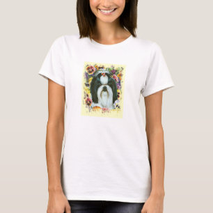 Camiseta Shih Tzu e Pansies Art Impressão