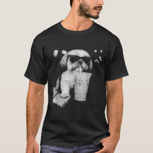 Camiseta Shih tzu engraçado bebendo café gelado amantes de