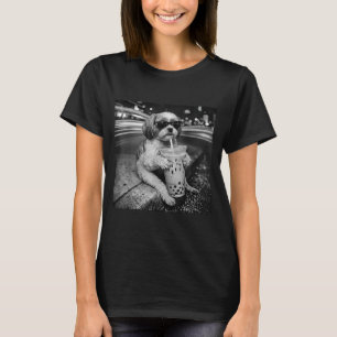 Camiseta Shih tzu engraçado bebendo café gelado amantes de