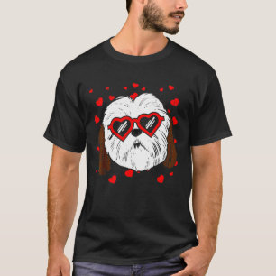 Camiseta Shih Tzu Face Óculos Cardíacos Cão Dia de os namor