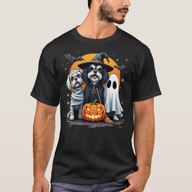 Camiseta Shih Tzu Halloween Costume Mummy Witch Ghost Dog L (Frente)