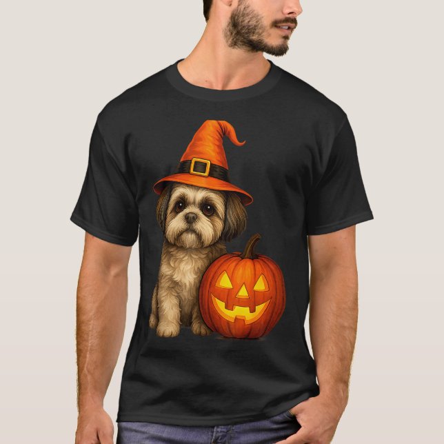 Camiseta Shih Tzu Halloween Pumpkin Dog Costume Family Matc (Frente)