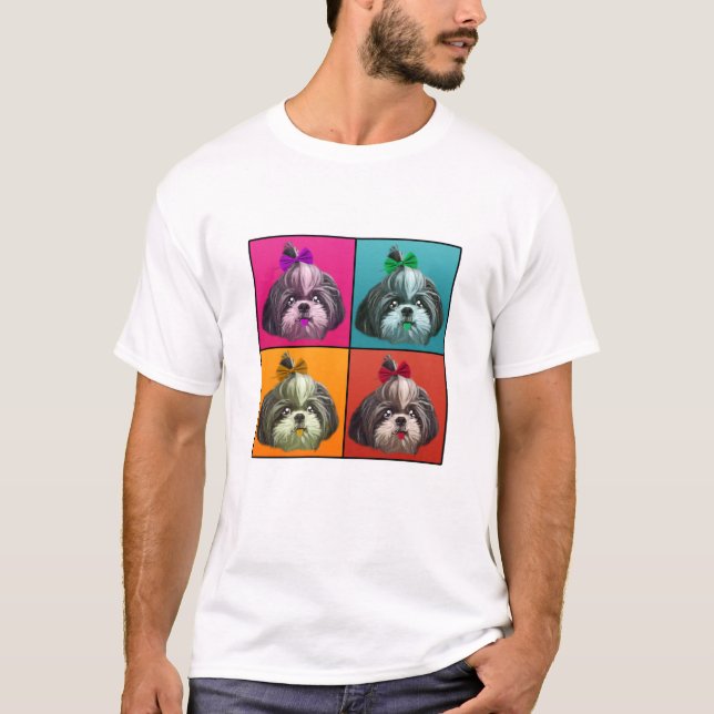 Camiseta Shih Tzu Ilustração Estilo De Arte Pop Para Amante (Frente)