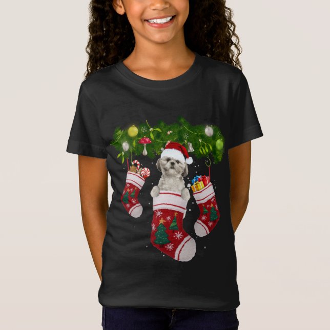 Camiseta Shih Tzu natal Luzes De Presente Engraçadas Cão De (Frente)