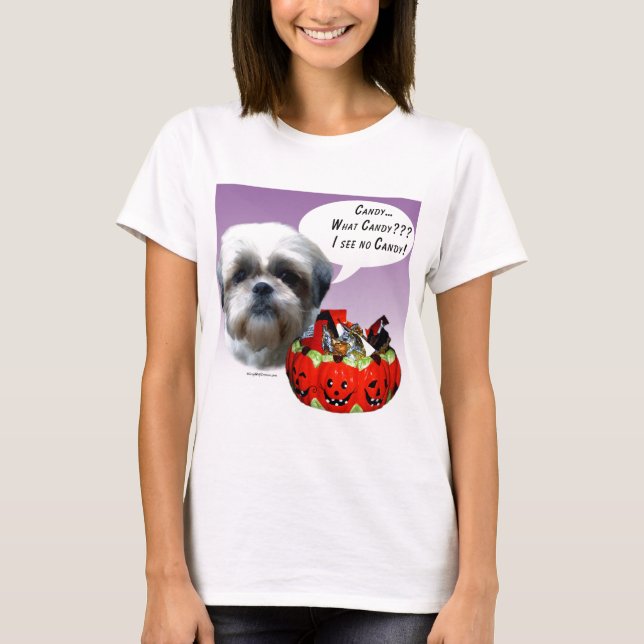 Camiseta Shih Tzu (natural) Halloween Candy (Frente)