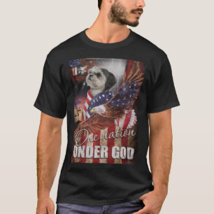 Camiseta Shih Tzu One Nation Sob Deus Bandeira Shih Tzu