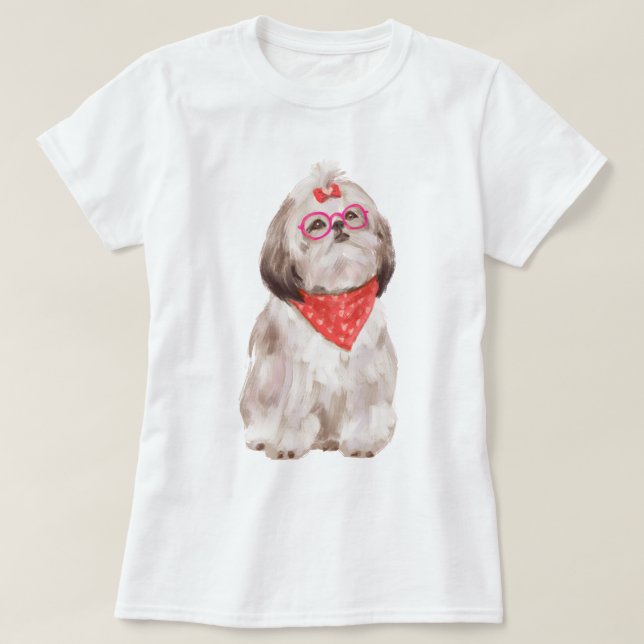 Camiseta Shih Tzu Puppy Dog pintado à mão (Frente do Design)