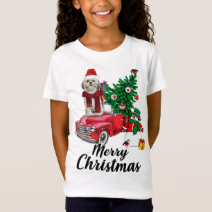 Camiseta Shih Tzu Ride Red Truck Natal Pajama
