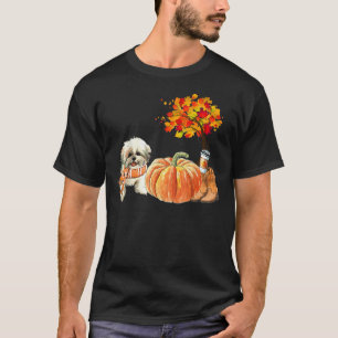 Camiseta Shih Tzu Scarf Pumpkin Spice Latino Outono Folha F