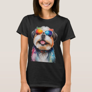 Camiseta Shih Tzu Sunglass Cão Engraçado Impressão de Arte 