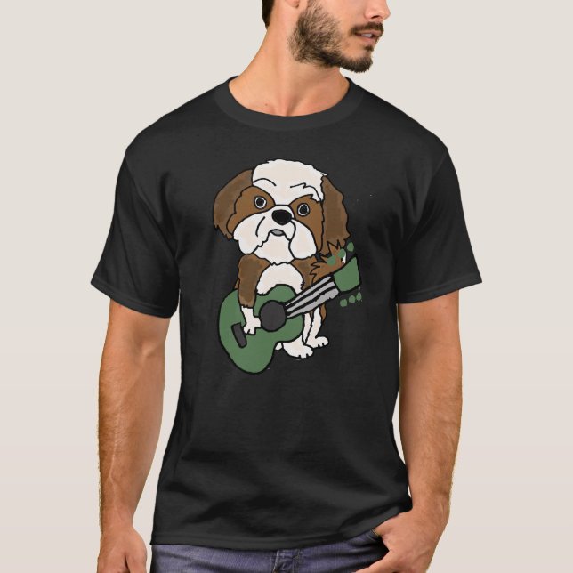 Camiseta Shih Tzu Tog Tocando Violão (Frente)