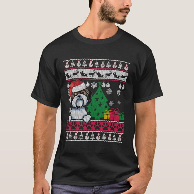 Camiseta Shih Tzu Ugly Sweater Xmas Dog Gift Para O Natal (Frente)