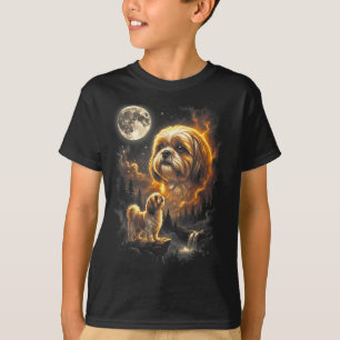 Camiseta Shih Tzu Uivando para a Lua Retro Vintage 90s