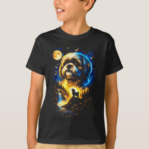 Camiseta Shih tzu uivando para a lua vintage 90s cachorro e